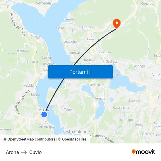 Arona to Cuvio map