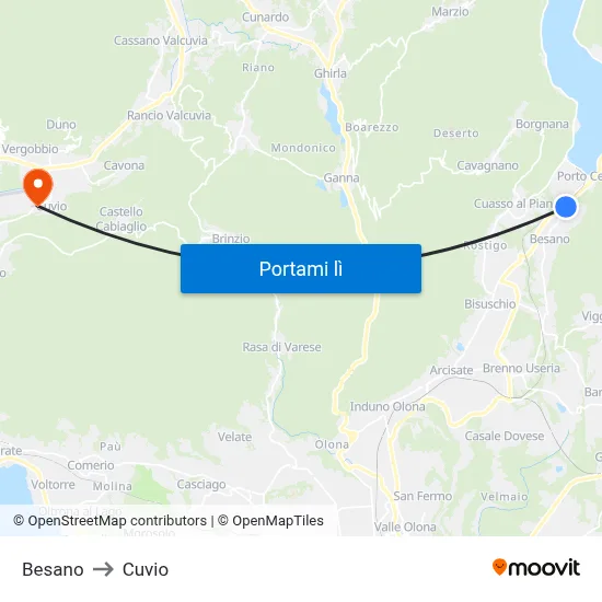 Besano to Cuvio map
