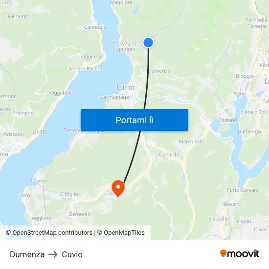 Dumenza to Cuvio map