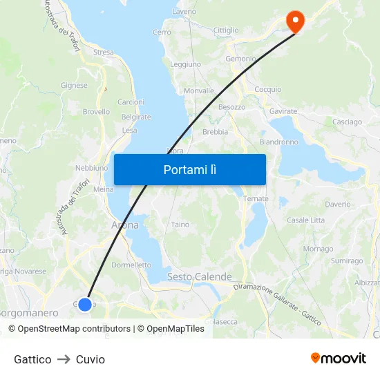 Gattico to Cuvio map