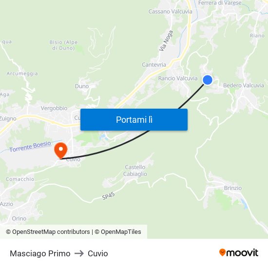 Masciago Primo to Cuvio map