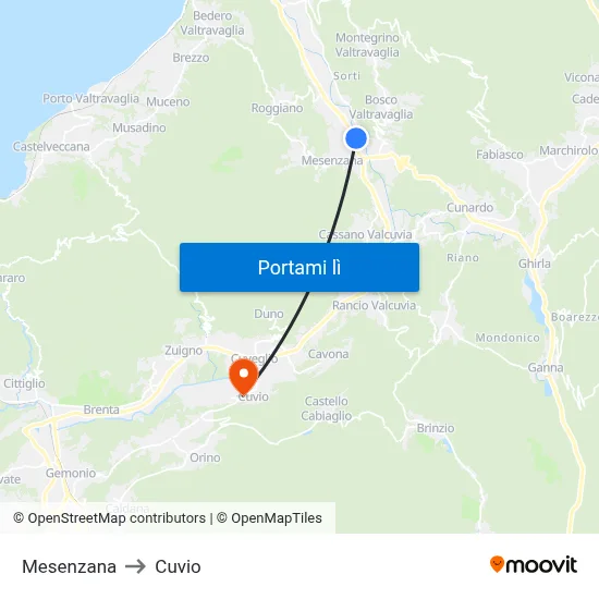 Mesenzana to Cuvio map