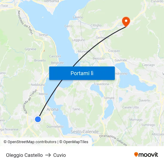 Oleggio Castello to Cuvio map