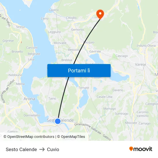 Sesto Calende to Cuvio map