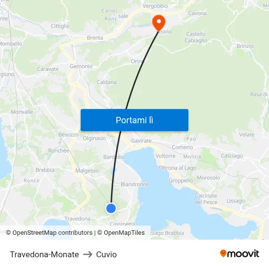 Travedona-Monate to Cuvio map