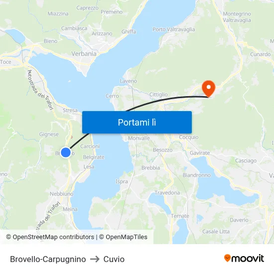Brovello-Carpugnino to Cuvio map