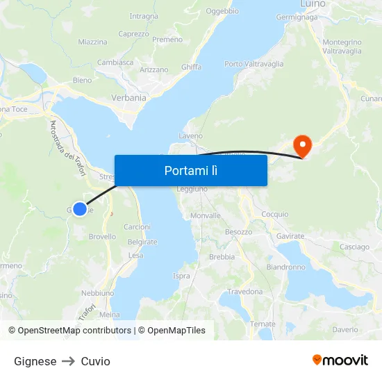 Gignese to Cuvio map