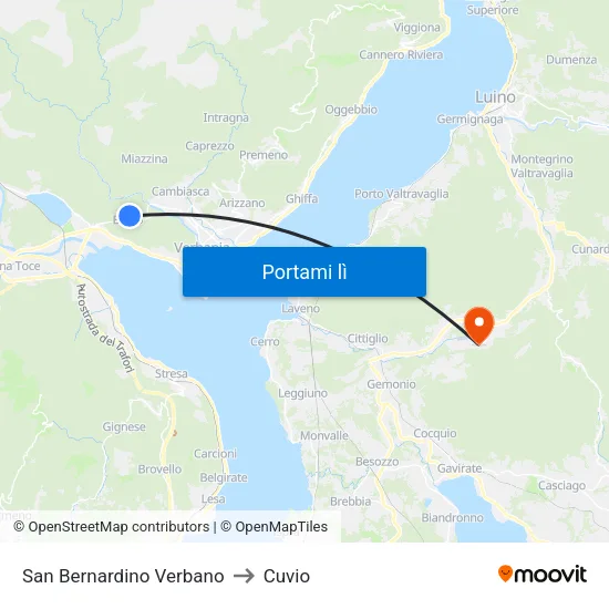 San Bernardino Verbano to Cuvio map