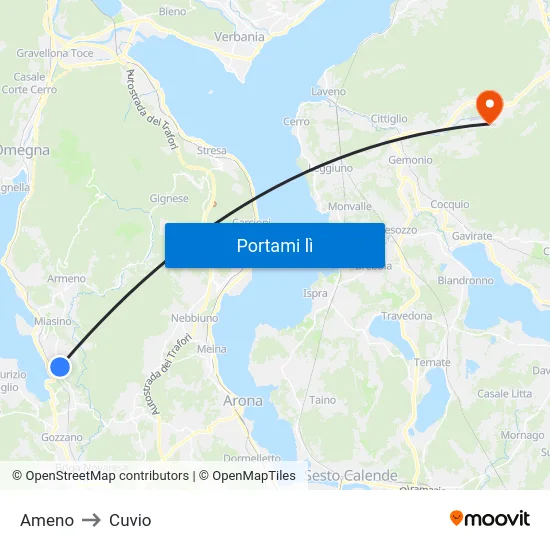 Ameno to Cuvio map