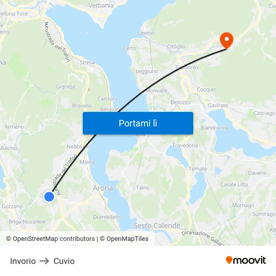 Invorio to Cuvio map