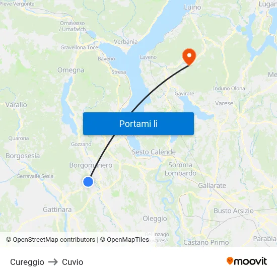Cureggio to Cuvio map