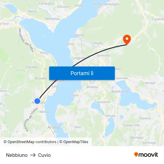 Nebbiuno to Cuvio map