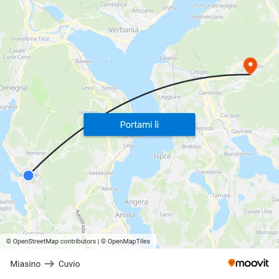 Miasino to Cuvio map