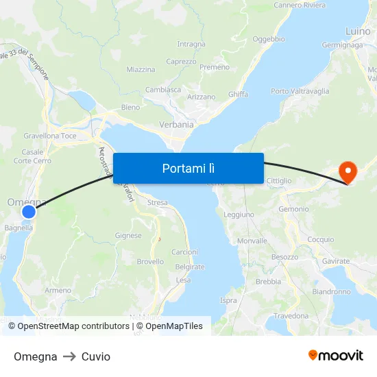 Omegna to Cuvio map