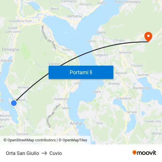 Orta San Giulio to Cuvio map