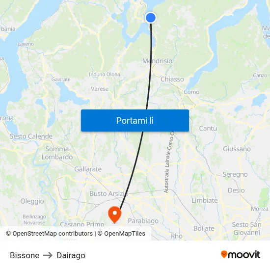 Bissone to Dairago map