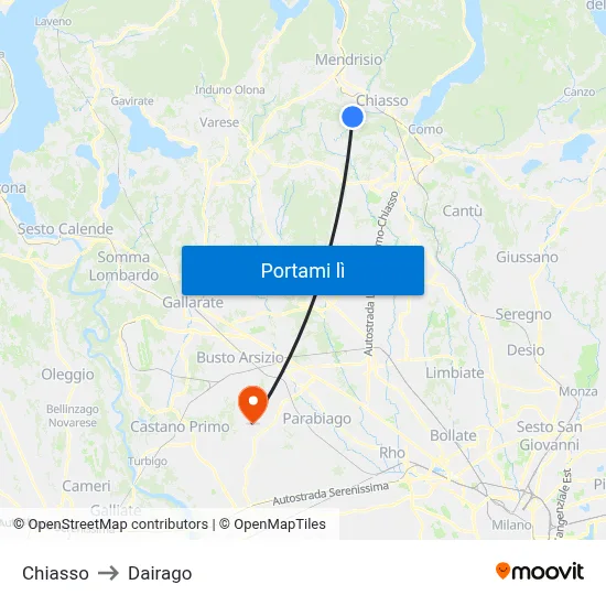 Chiasso to Dairago map