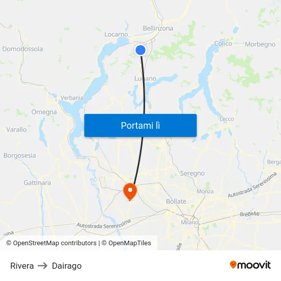 Rivera to Dairago map