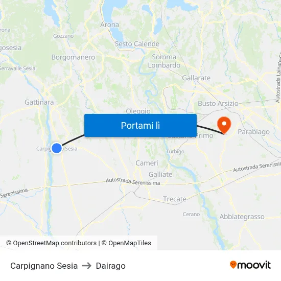Carpignano Sesia to Dairago map