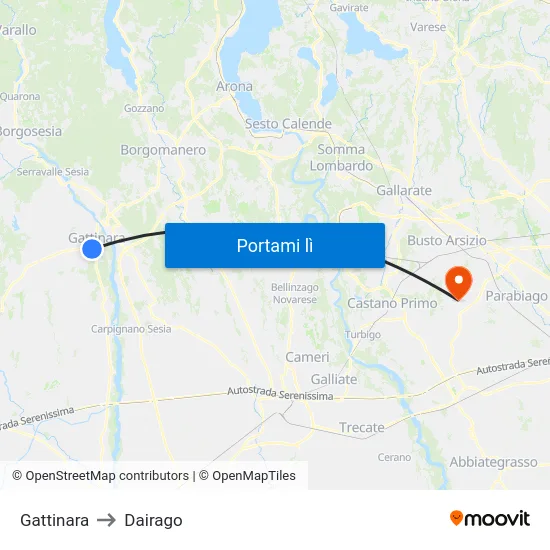 Gattinara to Dairago map