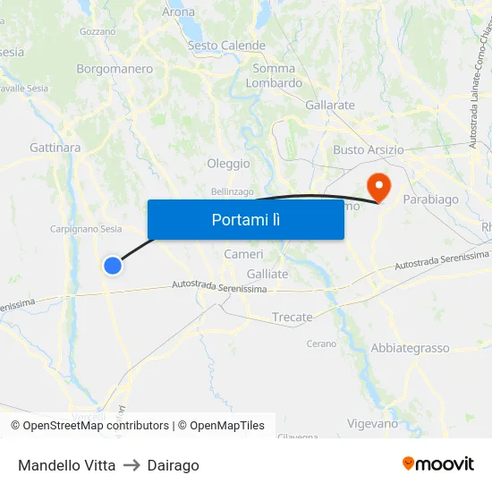 Mandello Vitta to Dairago map