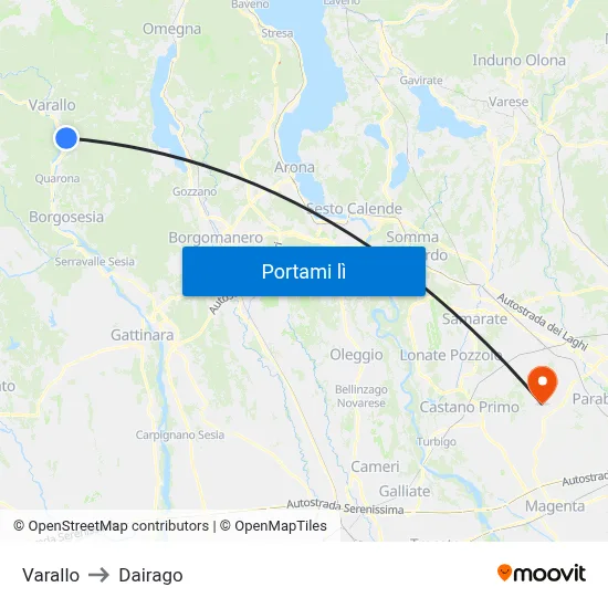 Varallo to Dairago map