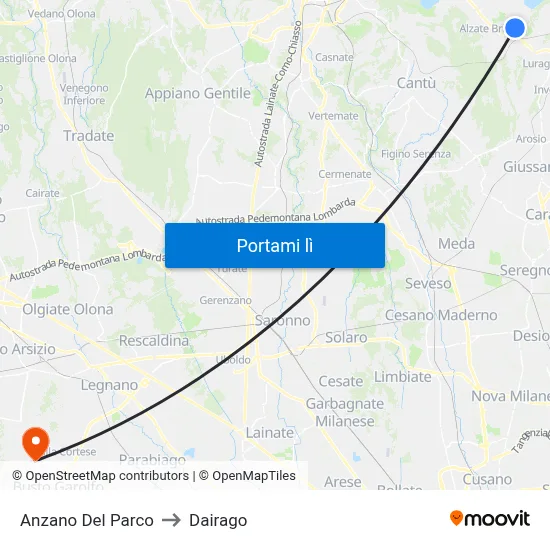 Anzano Del Parco to Dairago map