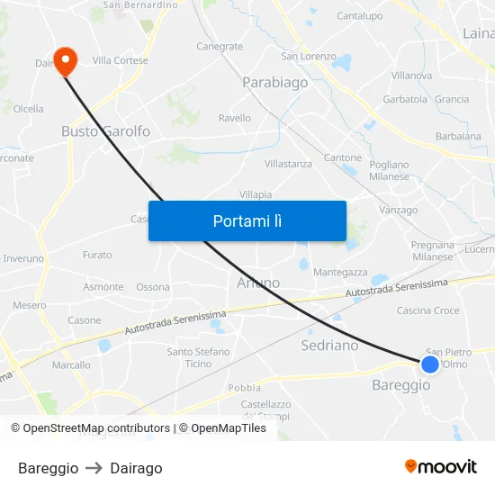Bareggio to Dairago map