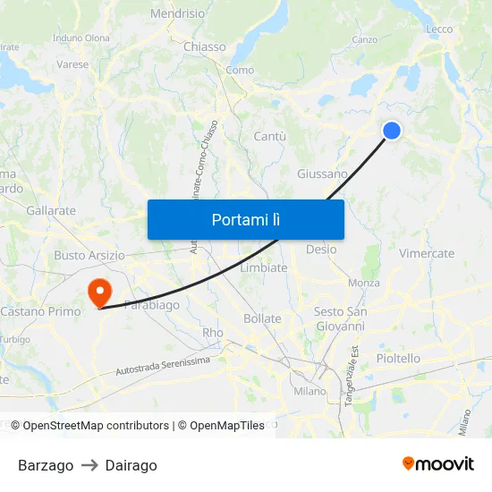 Barzago to Dairago map