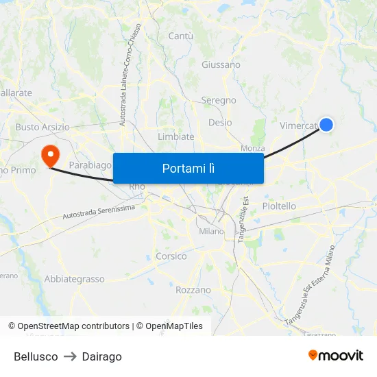 Bellusco to Dairago map