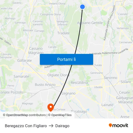 Beregazzo Con Figliaro to Dairago map