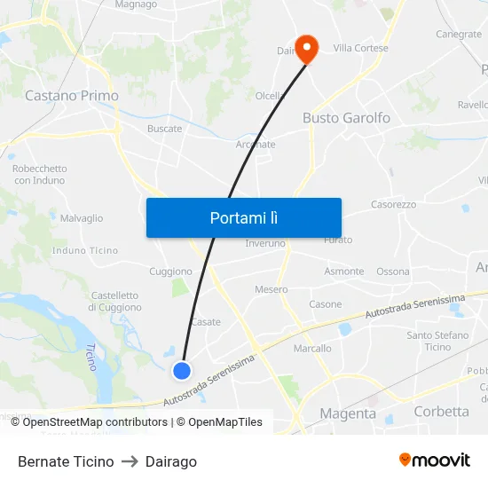 Bernate Ticino to Dairago map
