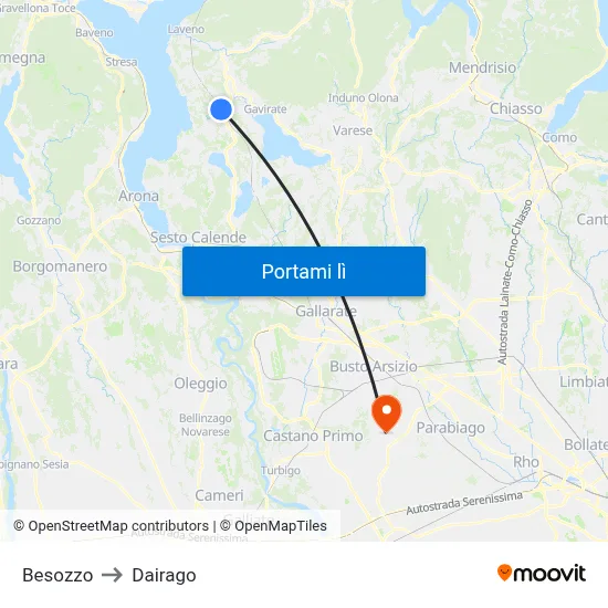 Besozzo to Dairago map