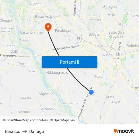 Binasco to Dairago map