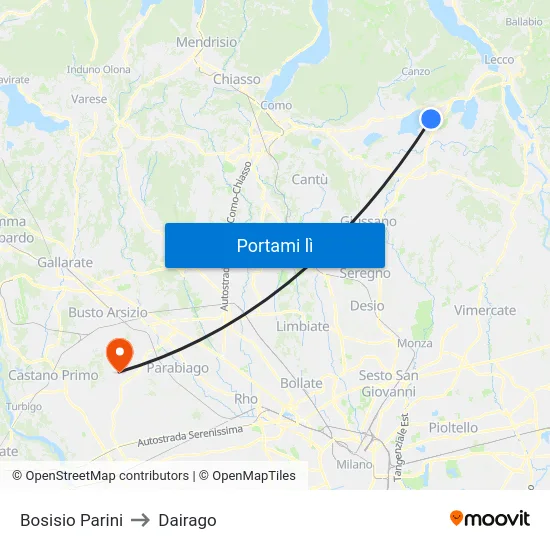 Bosisio Parini to Dairago map