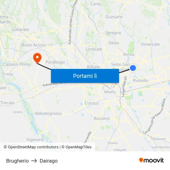 Brugherio to Dairago map