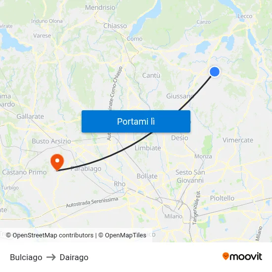 Bulciago to Dairago map