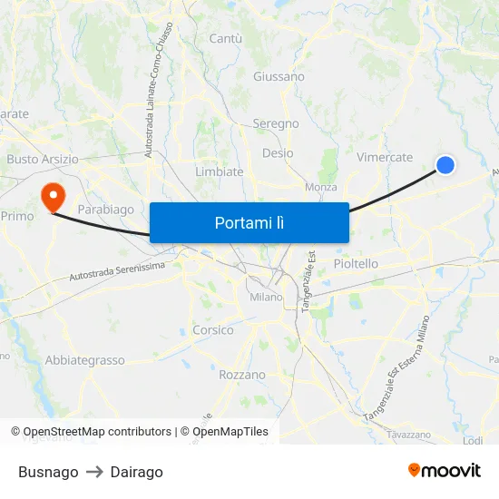 Busnago to Dairago map