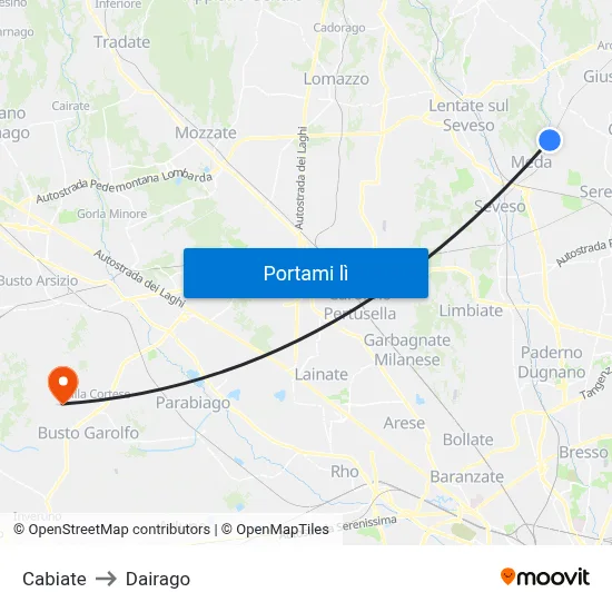 Cabiate to Dairago map