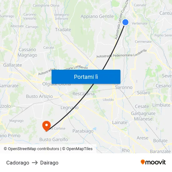 Cadorago to Dairago map