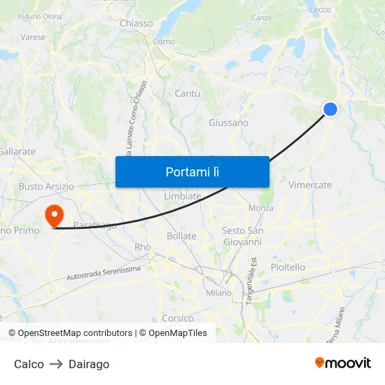 Calco to Dairago map