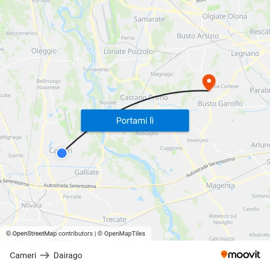 Cameri to Dairago map
