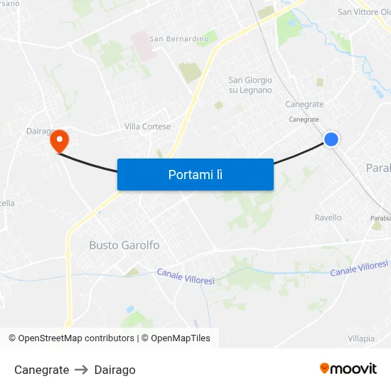 Canegrate to Dairago map