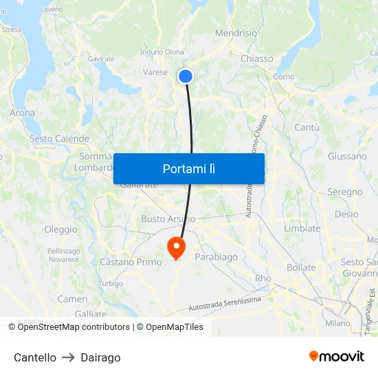 Cantello to Dairago map