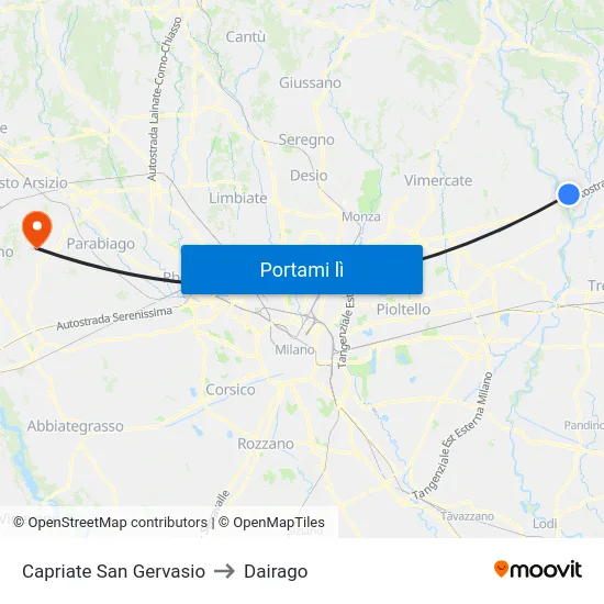 Capriate San Gervasio to Dairago map