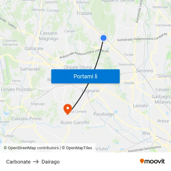 Carbonate to Dairago map