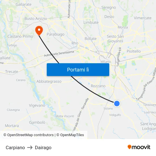 Carpiano to Dairago map