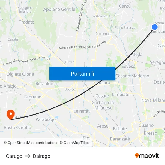 Carugo to Dairago map