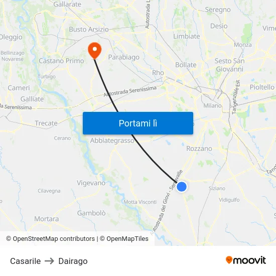 Casarile to Dairago map