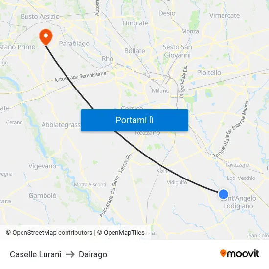 Caselle Lurani to Dairago map